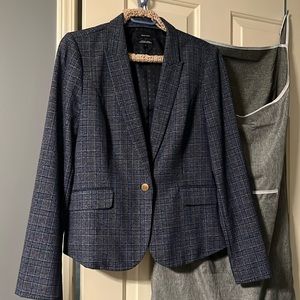 RW&Co stretch lined navy blue plaid blazer size 12